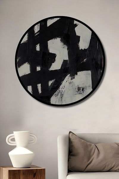 Teona Ahşap Abstract Negru Alb Modern Lemn MDF Rotund Decorativ Acasă, Locul de Muncă Pictură de perete