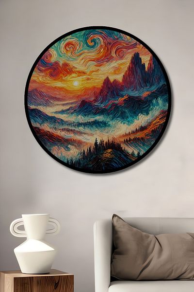 Teona Ahşap Dansul culorilor Peisaj natural Decorativ din lemn MDF rotund pentru casa, locul de munca pictura pe perete