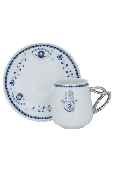 Alsaif Gallery A set of white porcelain coffee cups with eye pattern, 12 pieces