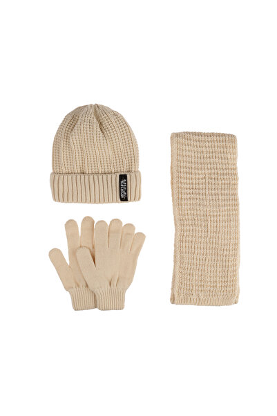 Kitti 9-15 Yaş Garson 3'lü Takım Erkek Atkı, Eldiven ve Şapka Set Içi Polarlı