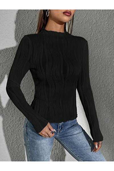 Wild Flower Dámské triko s kulatým výstřihem a dlouhým rukávem s volánkovým elastanem