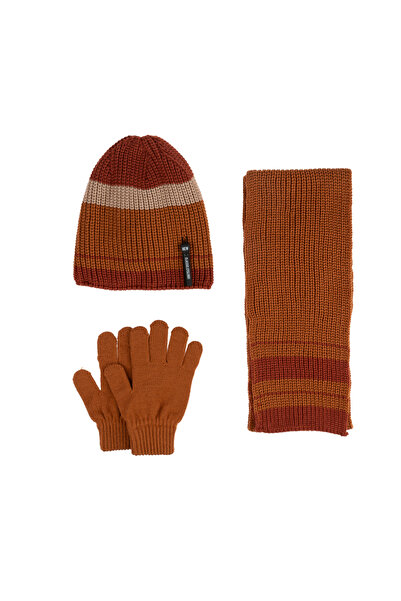 Kitti 9-15 Yaş Garson 3'lü Takım Erkek Atkı, Eldiven ve Şapka Set Içi Polarlı