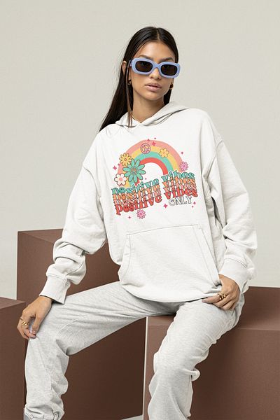 SEVBANO Positive Vibes Only Written Unisex Oversize Hoodie