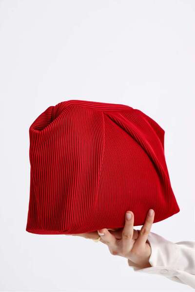 HEYBE'S Heybes Kadın Kırmızı Piliseli Clutch El Çantası