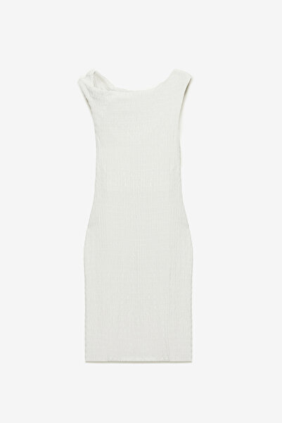 ETHIQUET Rochie INNSA pentru femei, cu un singur umăr, cu țesătură 3D, înfășurată, ecru