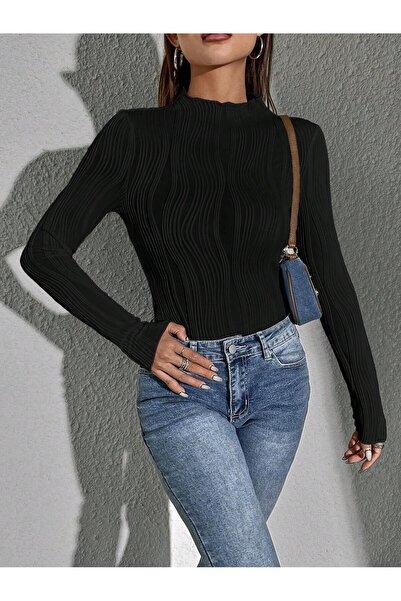 Wild Flower Dámské triko s kulatým výstřihem a dlouhým rukávem s volánkovým elastanem