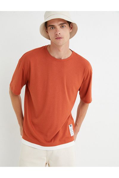 Koton Oversize T-Shirt Label Printed Crew Neck Short Sleeve