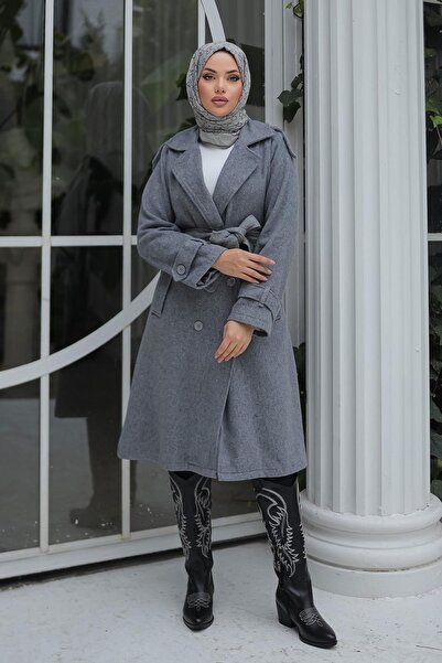 MİSSKAYLE معطف باللون الرمادي - مع تفاصيل كتاف