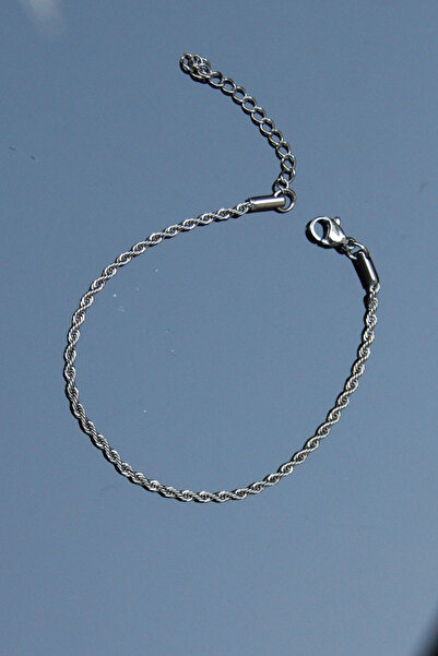 Rua Jewelry سلسلة موديل حبل اوجير سوار ستانلس ستيل لون فضي - 18 سم - 2 مم ضما...