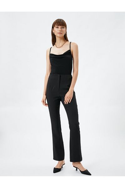 Koton Spanish Leg Trousers with Stitching Detail High Waist