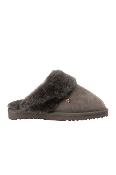 Warmbat Australia Hausschuh Flurry Damen Pantoffel Wildleder Schwarz/Schwarz aus Merino-Schafwolle