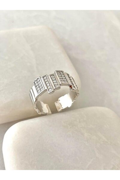 DEMOKAN Kadın Yüzük İthal Ayarlanabilir Sıralı Sütun Zirkon Taş Yüzük