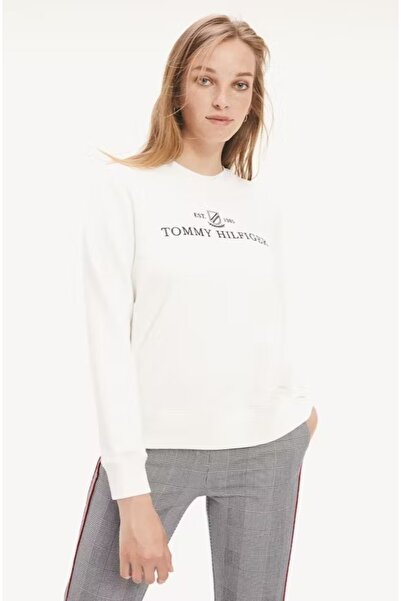 Tommy Hilfiger Dokuma logo gold nakışlı relaxed kesim sweatshirt