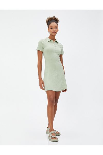 Koton Mini Dress Polo Neck Short Sleeve Buttoned Ribbed