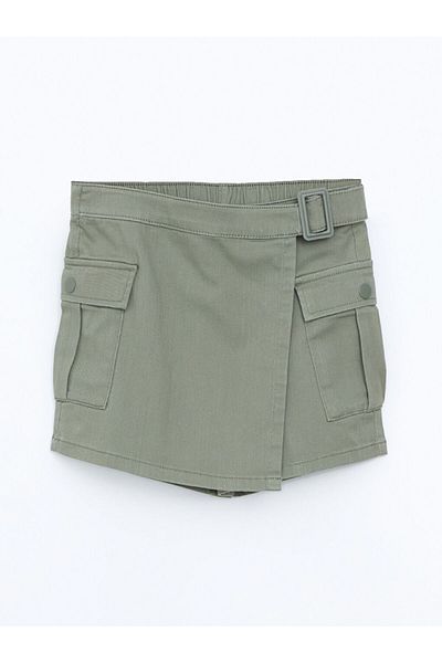 LC Waikiki LCW Παιδική Χακί Κοριτσίστικη Σορτς Φούστα με Ελαστική Μέση
