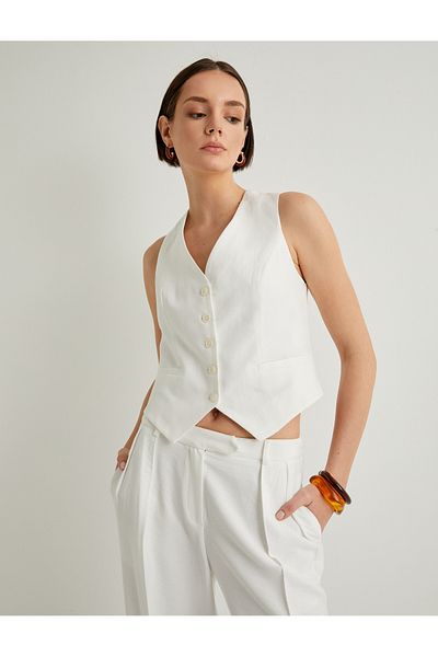 Koton Vest V-Neck Buttoned Mini Pocket Detailed