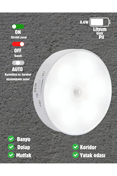Unichrome 6 Adet Hareket Sensörlü 8 Ledli Usb Şarjlı Beyaz Led Işık On/auto/off Modlu Dolap Içi, Koridor