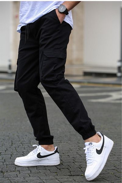 Madmext Schwarze Cargo-Taschenhose für Herren 5447