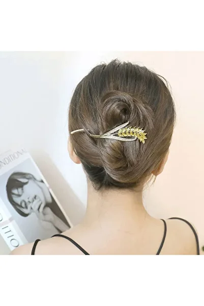 REBORN DESIGN 11 cm Metal Banana Buckle with Wheat Tie Figure and Zircon Stone Gold Color