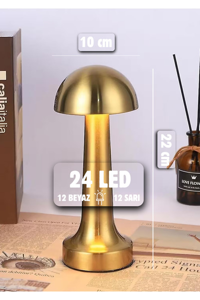 Unichrome Dokunmatik Mantar Masa Lambası Metal 3 Işık Renkli Şarjlı Masa Lambası Gold