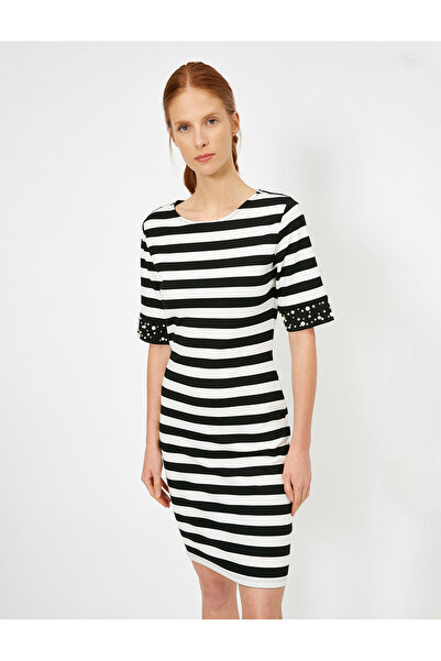 Koton Ριγέ Φόρεμα - Περλέ Λεπτομέρεια