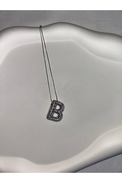 SMCHOME قلادة من حجر الزركون الفضي باللون الفضي على شكل حرف B