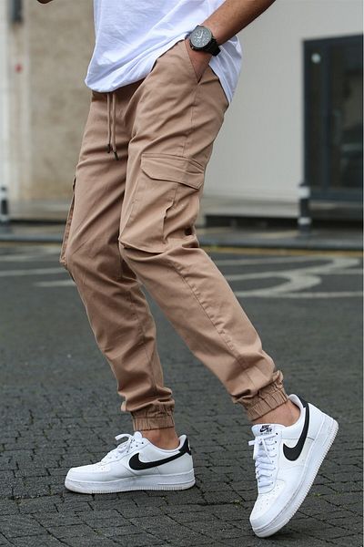 Madmext Beige Cargo-Taschenhose für Herren 5447