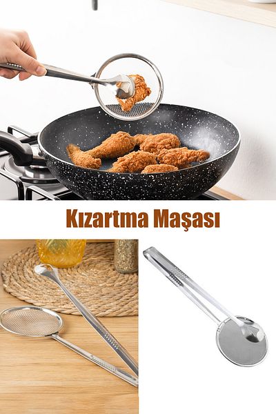 DORRY HOME Frying Tongs Stainless Steel Strainer Tongs Frying and Boiling Tongs Colander - 29 cm