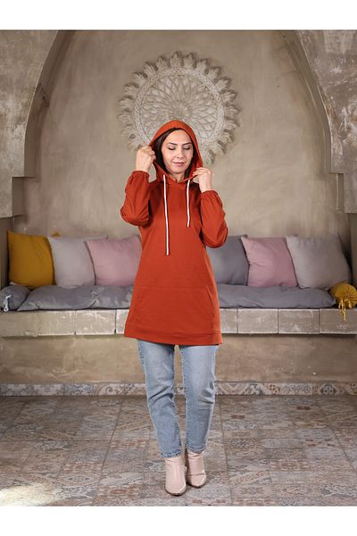 Fazilet Aslan Kangaroo Pocket Hooded Two Thread Tunic