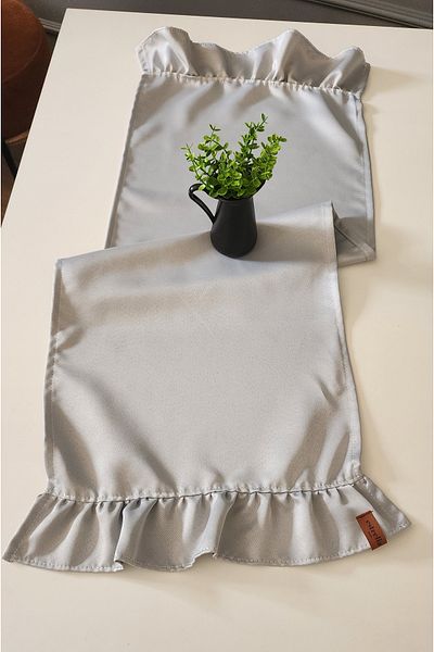 estrella paris Cemre Satin 2-Edge Ruffle Vintage Runner Cover Gray 40X110