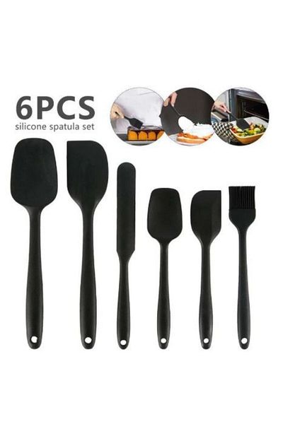 Multiamo Heat Resistant Fireproof Non-Stick Silicone Spatula Set 6 Pieces Black Color
