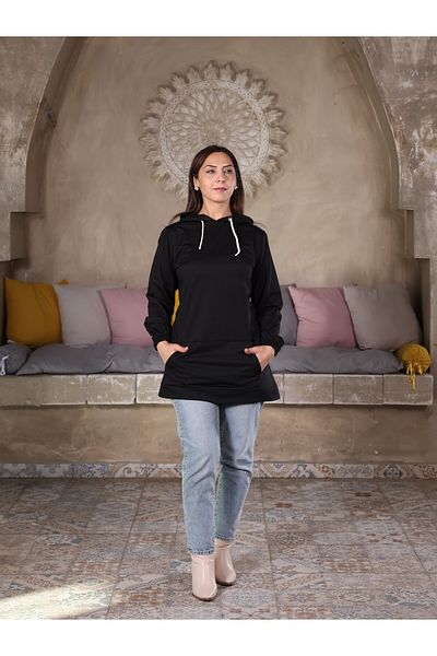 Fazilet Aslan Kangaroo Pocket Hooded Two Thread Tunic