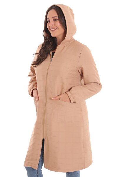 Metpoint Trend42plus Büyük Kareli Desen Fermuarlı Bej Kap