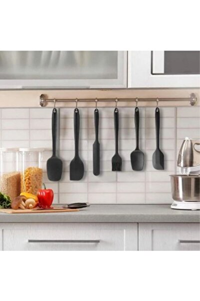 Multiamo Heat Resistant Fireproof Non-Stick Silicone Spatula Set 6 Pieces Black Color