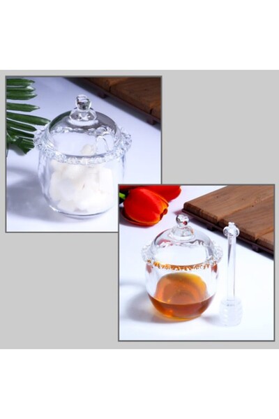 kitchenboost Bal kavanozu - kaşıklı cam bal kavanozu ballık şekerlik