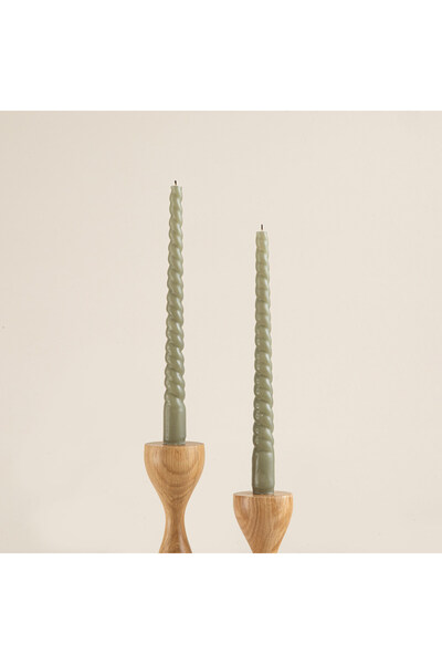 Chakra 2'li İtalyan Burgu Şamdan Mum Haki