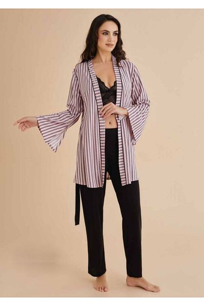 The Clover Pink Striped Women's Pajamas Set - Dressing Gown & Bralets Th.Clv.13.Dc.12.Hs