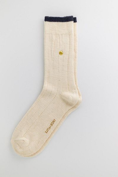 Katia&Bony Men's Studded Plaid Socks Ecru-Navy Blue