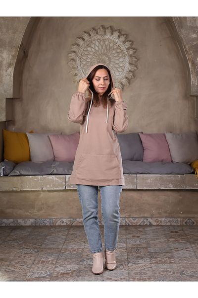Fazilet Aslan Kangaroo Pocket Hooded Two Thread Tunic
