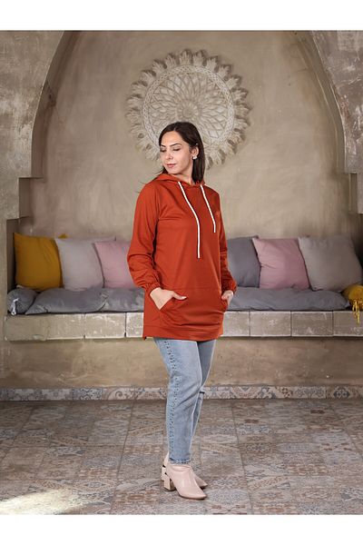 Fazilet Aslan Kangaroo Pocket Hooded Two Thread Tunic