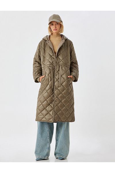 Koton Quilted Long Anorak Hooded Water Repellent Filled Comfortable Fit with Pocket