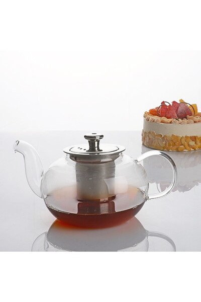 kitchenboost kendinden süzgeçli cam demlik - 800 ml çaydanlık demliği silver