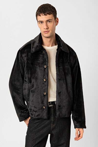 Antioch Black Relax Fit Soft Textured Men's Coat