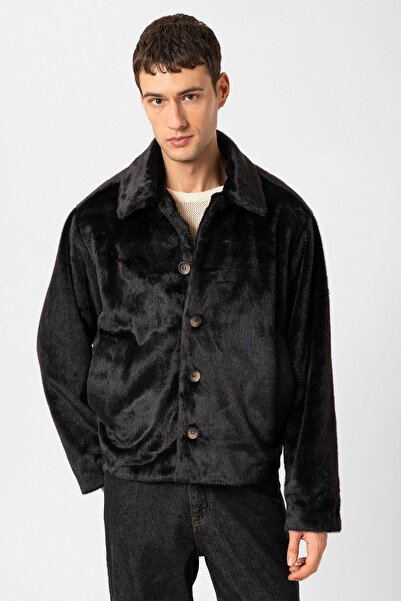 Antioch Black Relax Fit Soft Textured Men's Coat