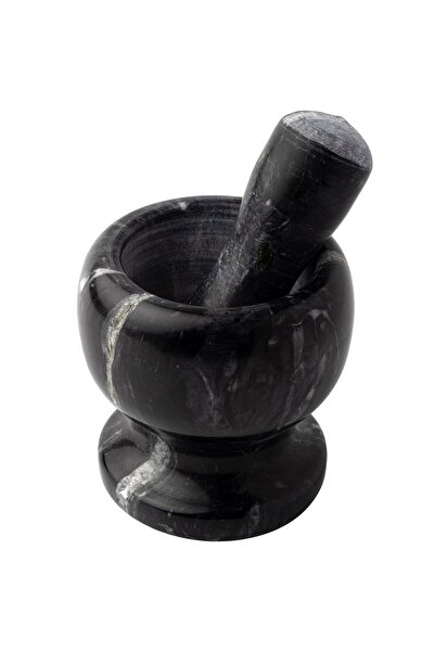 Kitchen Design Lab Doğal Desenli Yekpare Mermer Oyma Havan Siyah Renkli Ayaklı