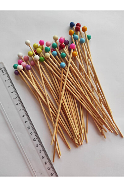 BEYHAN BAYHAN 15 Cm Uzun Kürdan - 50 Adet Renkli Yuvarlak Boncuklu Kokteyl Ka...