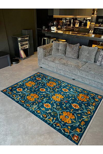 Rugs Modern Halı Rio Koleksiyonu Turuncu Çiçekler Detaylı Dokuma Taban Modern...