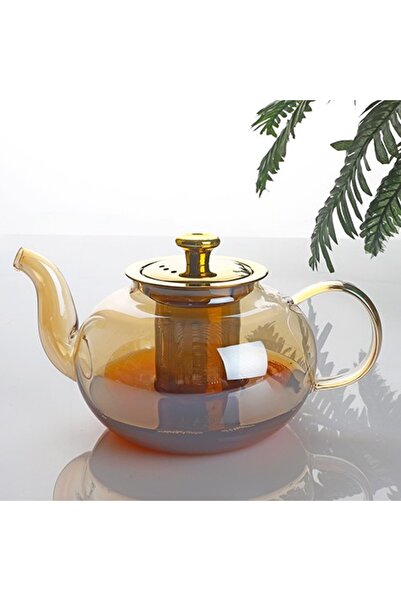 kitchenboost kendinden süzgeçli cam demlik - 1000 ml çaydanlık demliği gold