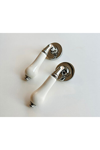 Karan Porselen Spring Rozetli Porselen Oda Kapı Kolu Krom