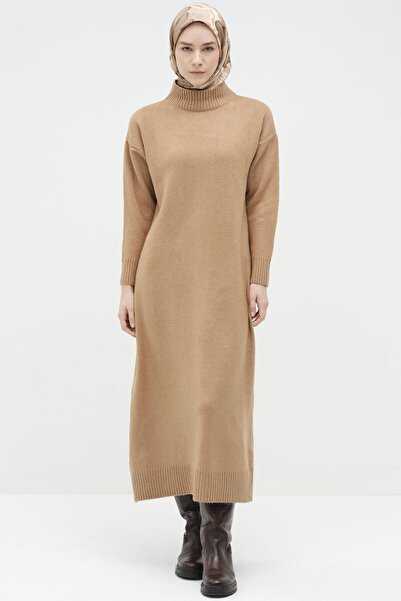 Tuğba Boğazlı Triko Elbise - Camel